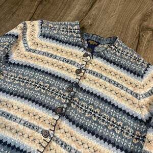 Shaver Lake Fair Isle Cardigan Size L Blue Beige Button Up Sweater